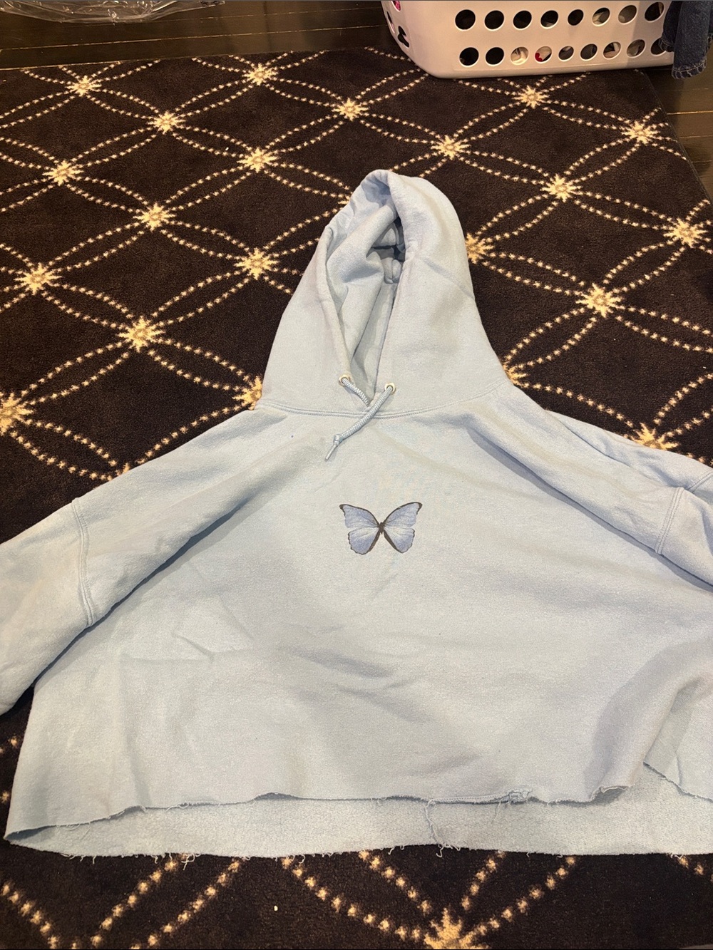 Twenty Pastel Blue Cropped Hoodie with Butterfly
